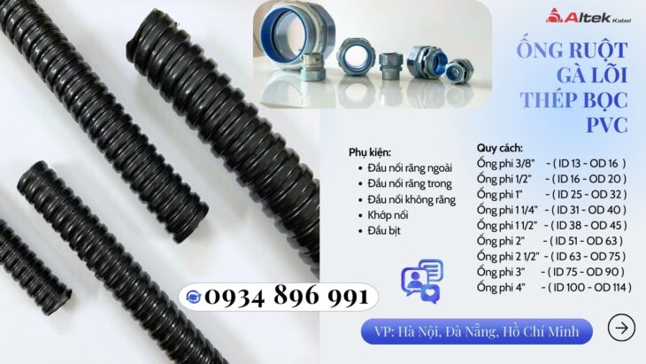 Ống Ruột Gà Lõi Thép Và Đầu Nối Lắp Phi 40 Khánh Hòa, Bình Định, Gia Lai