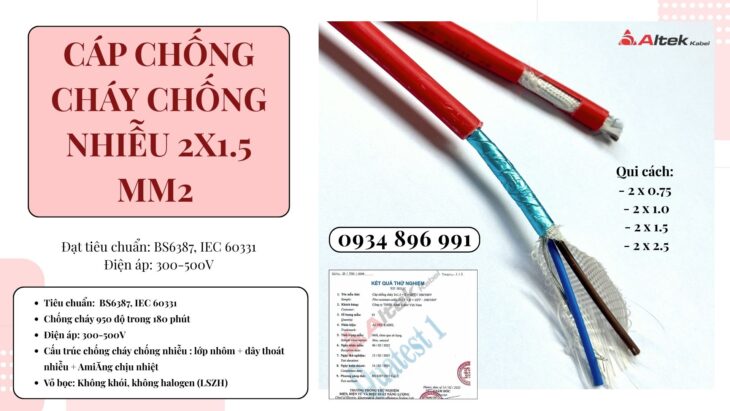 Cáp Chống Cháy Chống Nhiễu 2×1.5 Mm2 Thanh Hóa, Ninh Bình, Nam Định