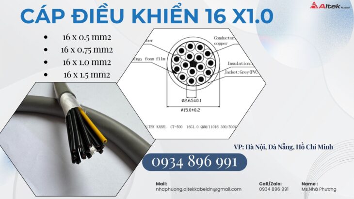 Cáp Điều Khiển 16 x 1.0 CT-500 Nghệ An, Hà Tĩnh, Thanh Hóa, Ninh Bình, Nam Định