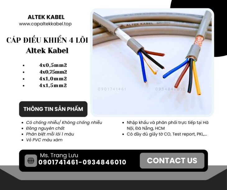 Cáp điều khiển chống nhiễu/ không chống nhiễu 4×0.5, 4×0.75, 4×1.0, 4×1.5