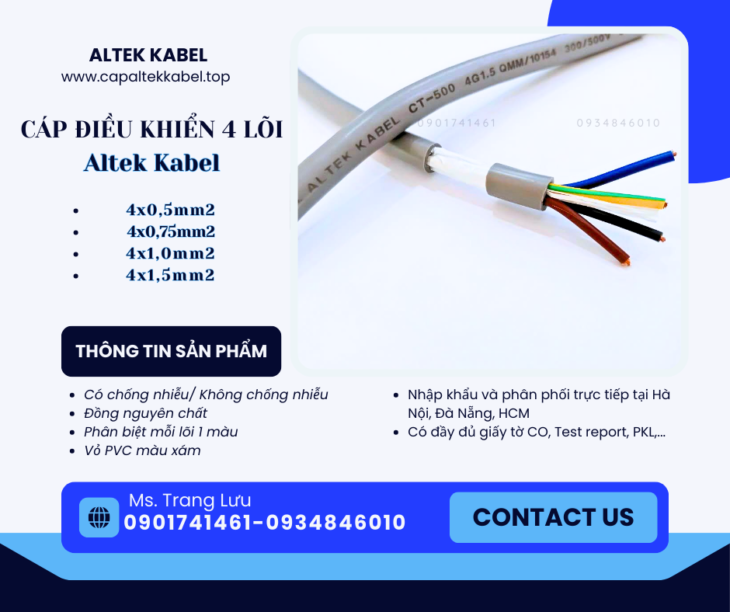 Cáp điều khiển chống nhiễu/ không chống nhiễu 4×0.5, 4×0.75, 4×1.0, 4×1.5