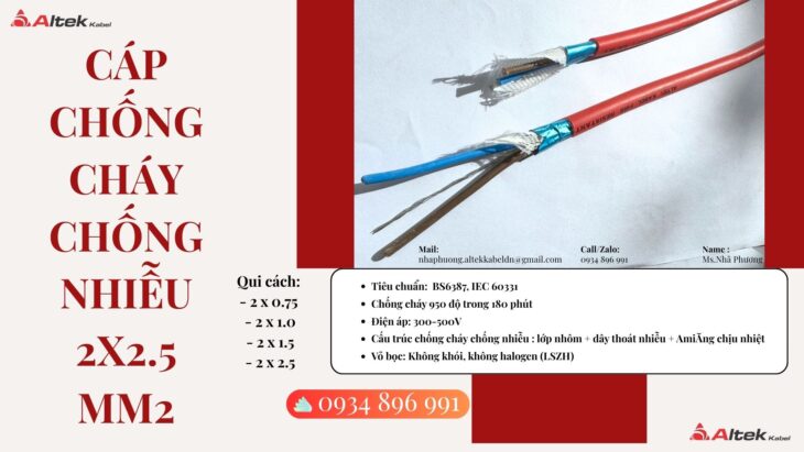 Cáp chống cháy chống nhiễu 2×2.5mm² được phân phối tại TP. Hồ Chí Minh, Bình Dương, Đồng Nai