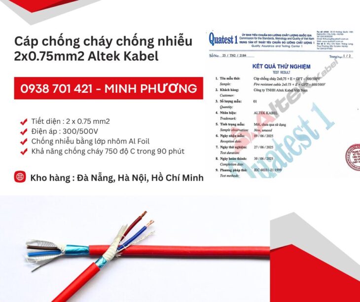Cáp chống cháy chống nhiễu 2 lõi 0.75mm2 Aktek Kabel Huế, Quãng Ngãi, Bình Định