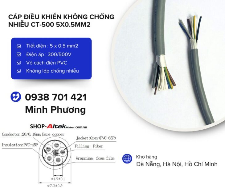 Cáp điều khiển không chống nhiễu CT-500 5×0.5mm2 Đà Nẵng, Hà Nội, Hồ Chí Minh