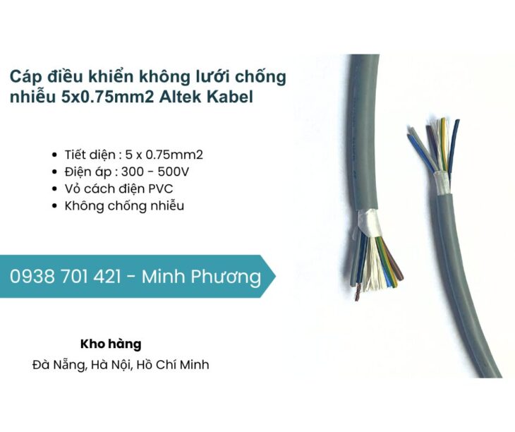 Cáp điều khiển không lưới chống nhiễu 5×0.75mm2 Altek Kabel Bình Định, Quảng Trị