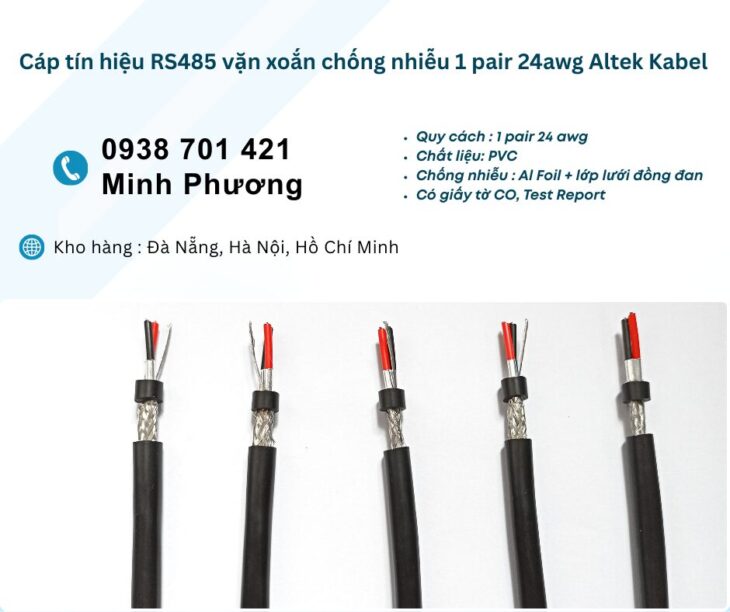 Cáp tín hiệu RS485 vặn xoắn chống nhiễu 1 pair 24awg Hà Nội, Hải Phòng, Hải Dương