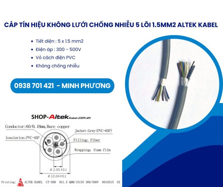 Cáp tín hiệu không lưới chống nhiễu 5 lõi 1.5mm2 Altek Kabel Đà Nẵng, Huế, Bình Định