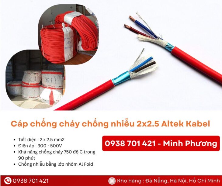 Cáp chống cháy chống nhiễu 2×2.5mm2 chính hãng Quảng Ngãi, Bình Định, Phú Yên