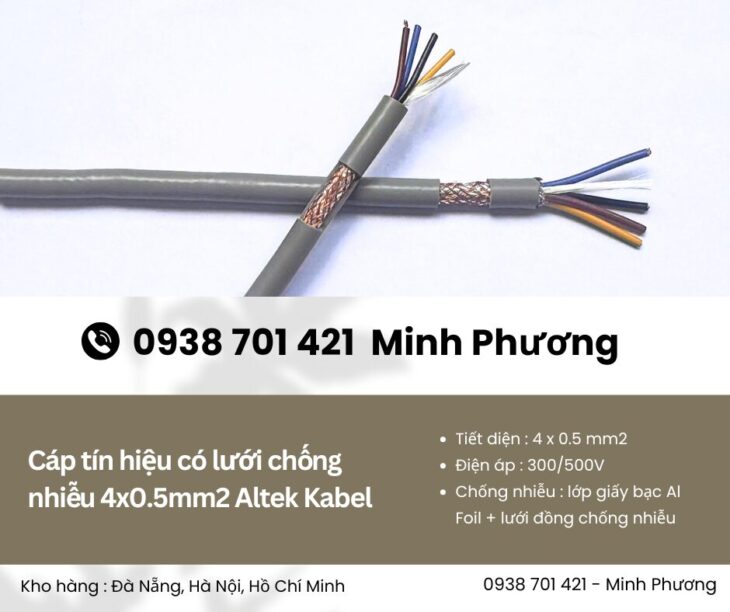 Cáp tín hiệu có lưới chống nhiễu 4×0.5mm2 Altek Kabel chính hãng, giao ngay
