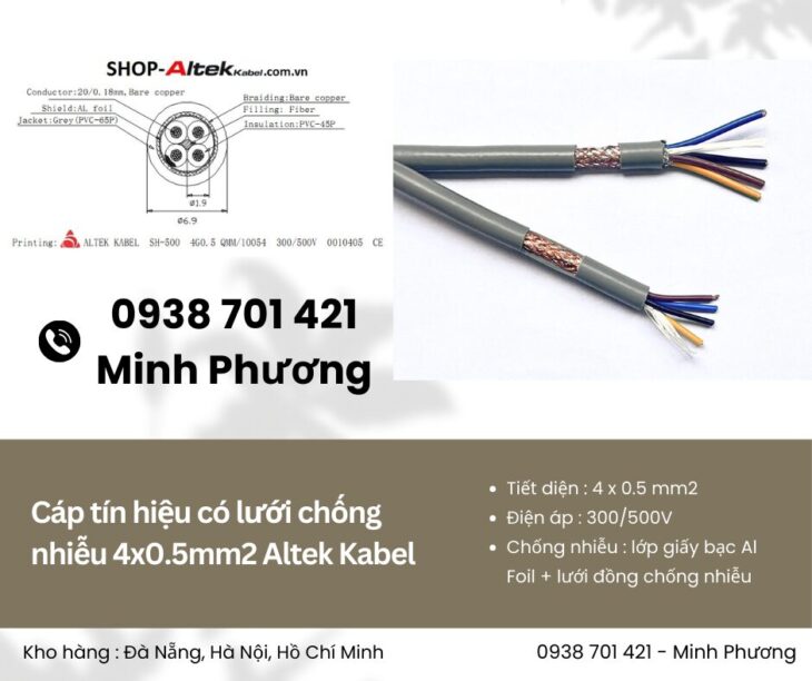 Cáp tín hiệu có lưới chống nhiễu 4×0.5mm2 Altek Kabel chính hãng, giao ngay