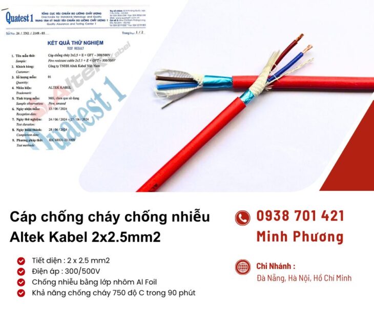 Cáp chống cháy chống nhiễu 2×2.5mm2 Altek Kabel Đà Nẵng, Bình Định, Phú Yên