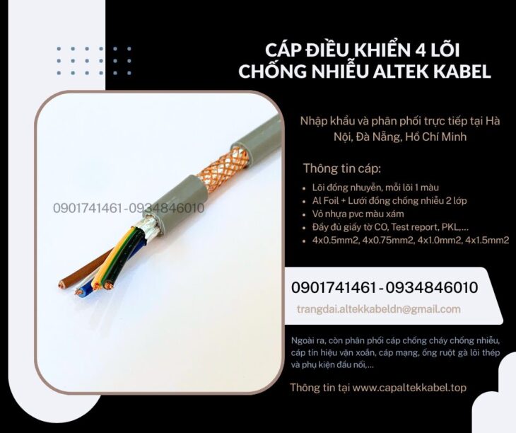 Cáp điều khiển RVVP, DVV/ Sc 4×0.5, 4×0.75, 4×1, 4×1.5