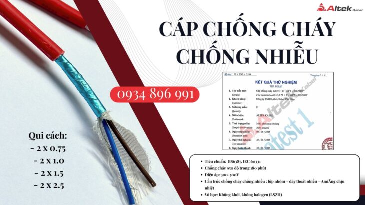 Cáp Chống Cháy Chống Nhiễu 2×1.5 Mm2 Đồng Nai, Bình Phước, Long An Đạt Chuẩn Bs6387, Iec 60331
