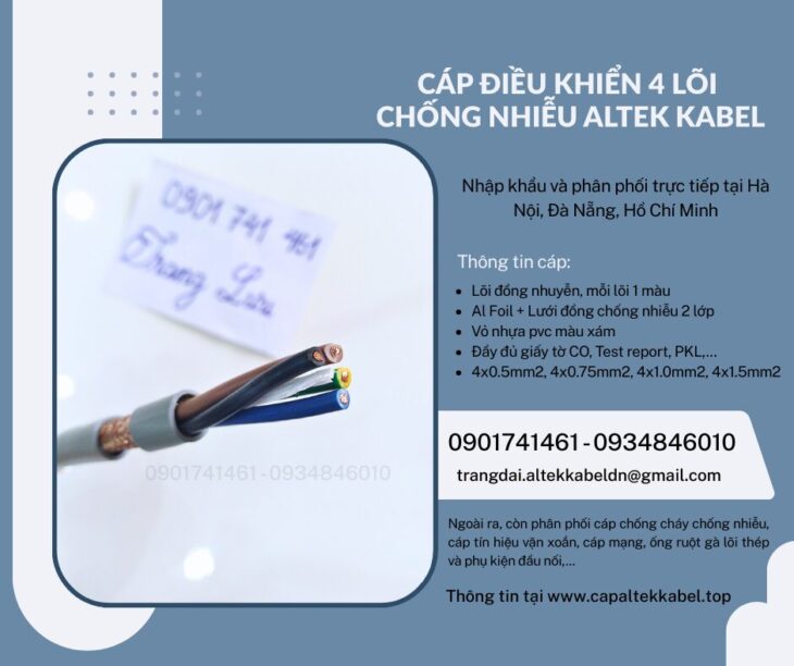 Cáp điều khiển RVVP, DVV/ Sc 4×0.5, 4×0.75, 4×1, 4×1.5
