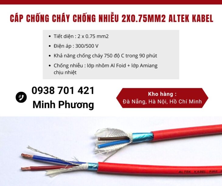Cáp chống cháy chống nhiễu 2×0.75mm2 Altek Kabel Thanh Hóa, Nghệ An, Hà Tĩnh