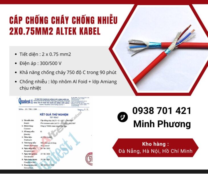 Cáp chống cháy chống nhiễu 2×0.75mm2 Altek Kabel Thanh Hóa, Nghệ An, Hà Tĩnh