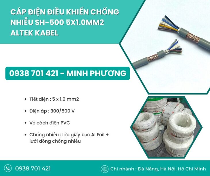 Dây cáp điện điều khiển chống nhiễu SH-500 5×1.0mm2 Đà Nẵng, Hồ Chí Minh, Hà Nội