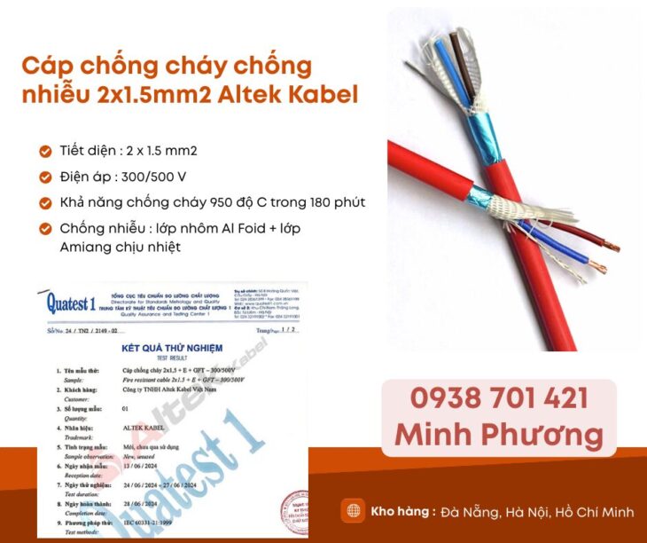 Cáp chống cháy chống nhiễu 2×1.5 Altek Kabel phân phối Đà Nẵng, Hà Nội, Hồ Chí Minh