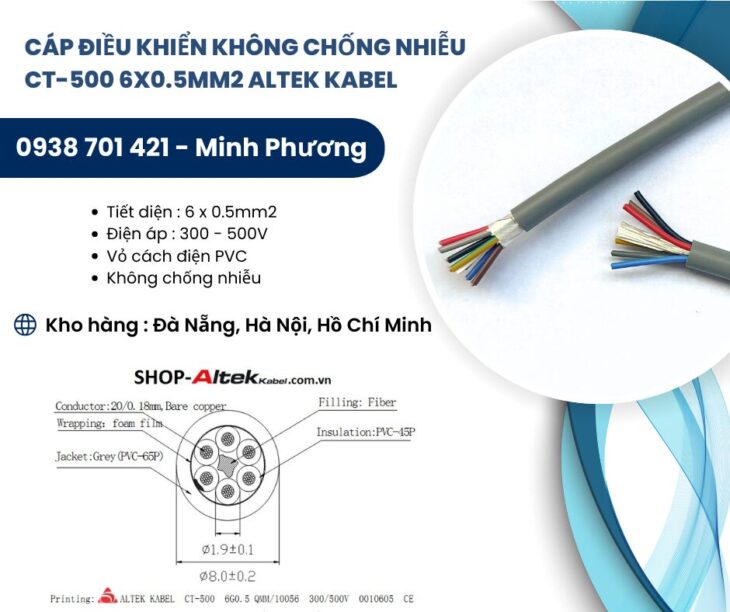 Dây cáp điện không chống nhiễu CT-500 6×0.5mm2 Altek Kabel hỗ trợ giao toàn quốc