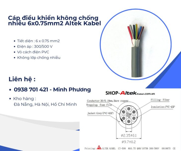 Cáp điều khiển không chống nhiễu Altek Kabel 6×0.75mm2 Đà Nẵng, Hà Nội, Hồ Chí Minh