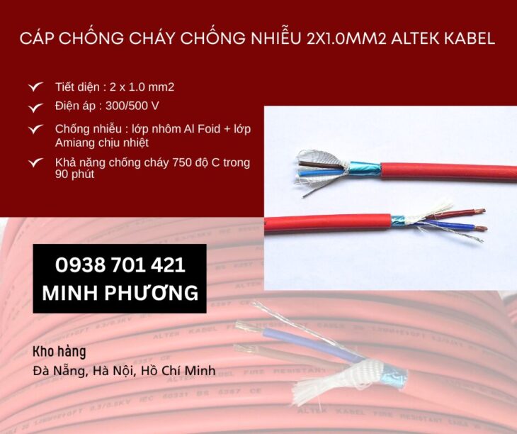Dây cáp điện chống cháy chống nhiễu 2×1.0mm2 Altek Kabel Đà Nẵng, Quảng Ngãi, Huế