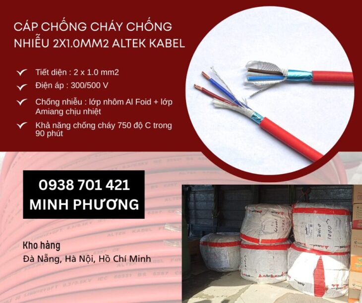 Dây cáp điện chống cháy chống nhiễu 2×1.0mm2 Altek Kabel Đà Nẵng, Quảng Ngãi, Huế
