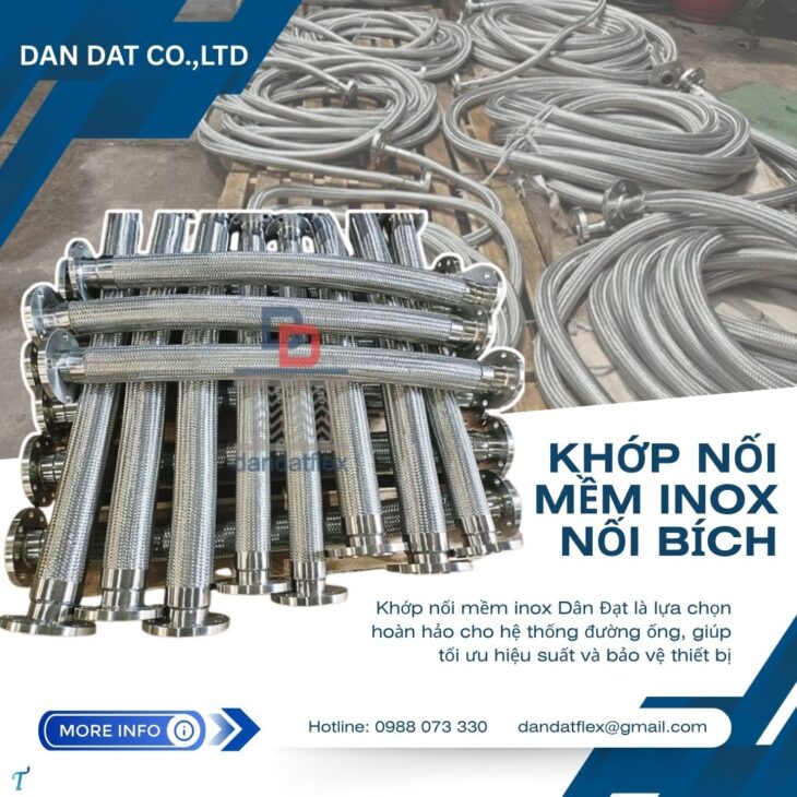 Khớp nối mềm (Flexible Hose), khớp nối mềm bằng inox, khớp nối mềm inox lắp bích, khớp nối kim loại