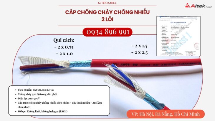 Cáp chống cháy chống nhiễu 2×1.5mm² – Phục vụ nhanh Ninh Thuận, Bình Thuận, Lâm Đồng