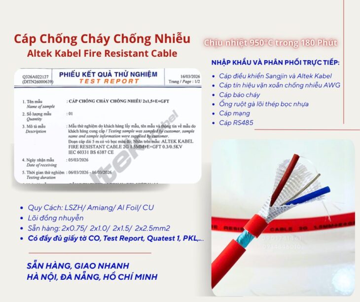 Cáp chống cháy chống nhiễu 2×0.75/2×1.0/2×1.5/2×2.5 – Altek Kabel