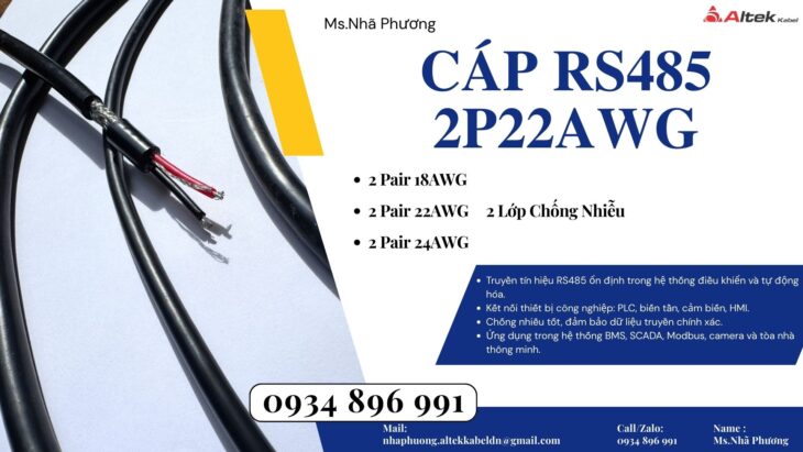 Cáp RS485 1 Pair – 2 Pair 18AWG, 22AWG, 24AWG Phân Phối Nghệ An – Thanh Hóa – Hà Tĩnh | Giá Ưu Đãi
