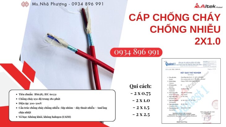 Cáp Chống Cháy Chống Nhiễu 2×1.0mm² – Phân Phối Bắc Ninh, Bắc Giang, Hưng Yên
