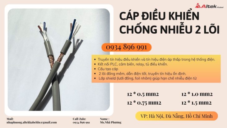Cáp tín hiệu 2 lõi dùng cho tủ điện, PLC, biến tần – Có sẵn TP.HCM, Bình Dương, Đồng Nai, Long An
