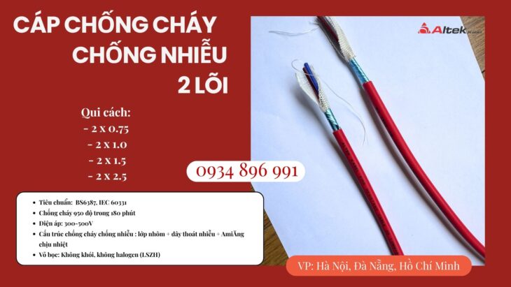 Cáp chống cháy chống nhiễu 2×1.5mm² – Phục vụ nhanh Ninh Thuận, Bình Thuận, Lâm Đồng