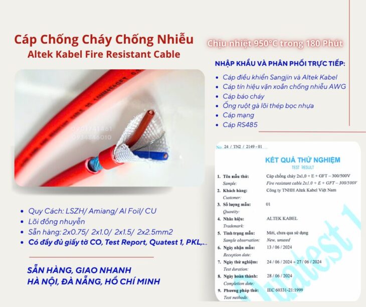 Cáp chống cháy chống nhiễu 2×0.75/2×1.0/2×1.5/2×2.5 – Altek Kabel