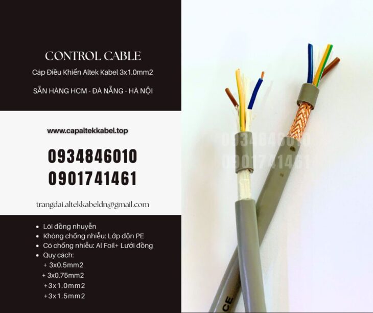 Cáp điện, cáp điều khiển 3×1.0mm Đà Nẵng, Huế, Quảng Ngãi, Quảng Trị
