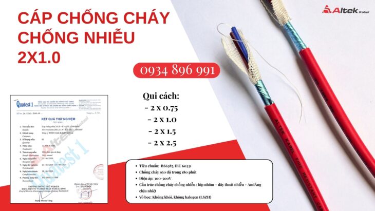 Cáp Chống Cháy Chống Nhiễu 2×1.0mm² – Phân Phối Bắc Ninh, Bắc Giang, Hưng Yên