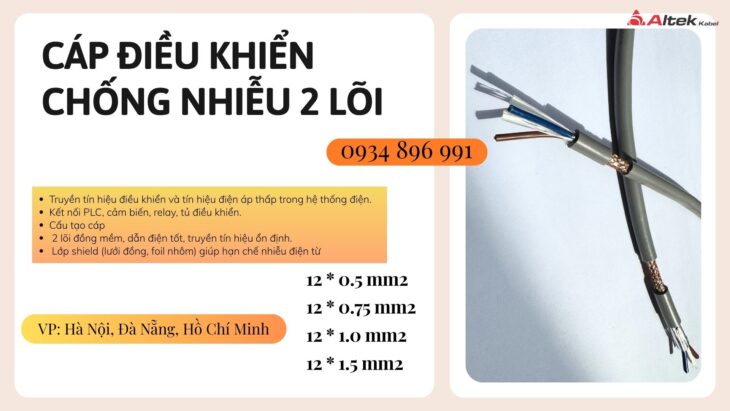 Cáp tín hiệu 2 lõi dùng cho tủ điện, PLC, biến tần – Có sẵn TP.HCM, Bình Dương, Đồng Nai, Long An