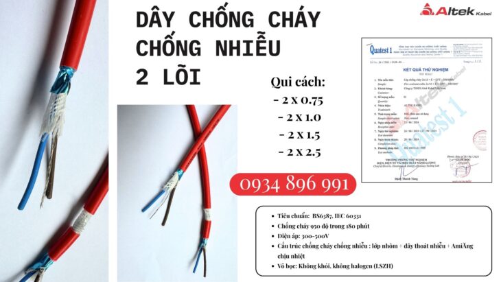 Cáp 2×1.5mm² Chống Cháy Đạt Chuẩn BS6387 – IEC60331 – Giao Nhanh Nghệ An, Hà Tĩnh, Thanh Hóa