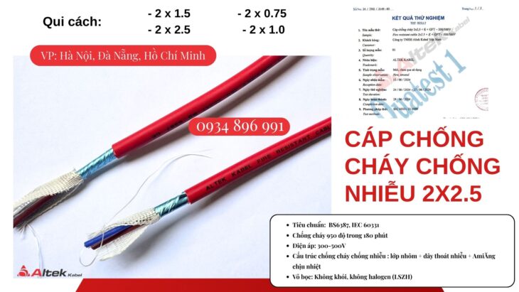 Cáp chống cháy chống nhiễu 2×1.0mm² có sẵn Quảng Bình – Quảng Nam – Quảng Ngãi | Giá cạnh tranh