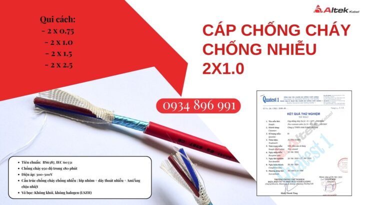 Cáp Chống Cháy Chống Nhiễu 2×1.0mm² – Phân Phối Bắc Ninh, Bắc Giang, Hưng Yên