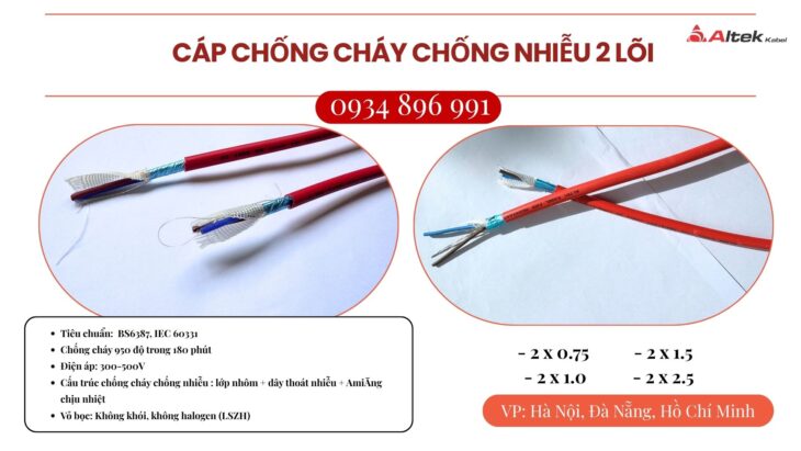 Cáp chống cháy chống nhiễu 2×1.5mm² – Phục vụ nhanh Ninh Thuận, Bình Thuận, Lâm Đồng
