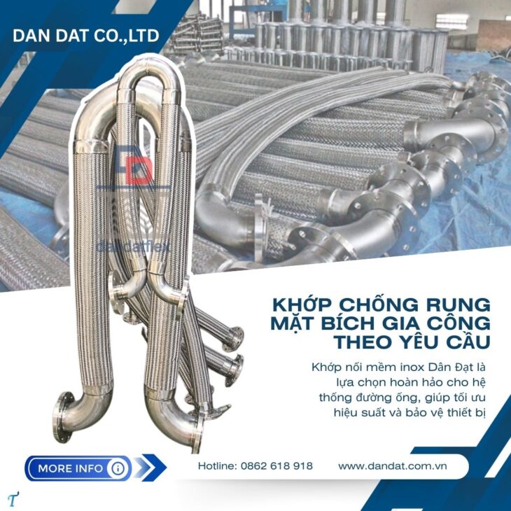 Khớp nối mềm (Flexible Hose), khớp nối mềm bằng inox, khớp nối mềm inox lắp bích, khớp nối kim loại