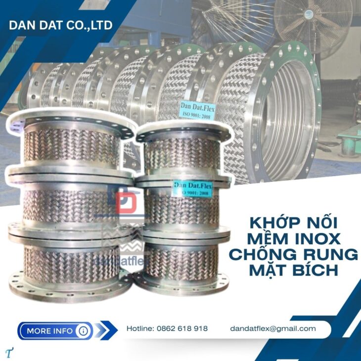 Khớp nối mềm máy bơm, khớp chống rung inox cho trạm bơm nước, khớp nối mềm chống rung inox nối bích