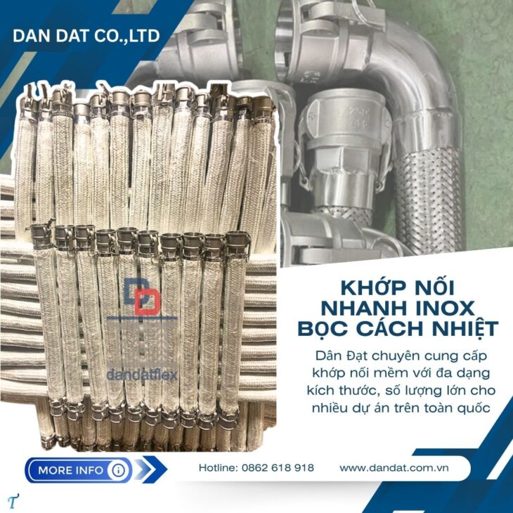 Khớp nối mềm (Flexible Hose), khớp nối mềm bằng inox, khớp nối mềm inox lắp bích, khớp nối kim loại