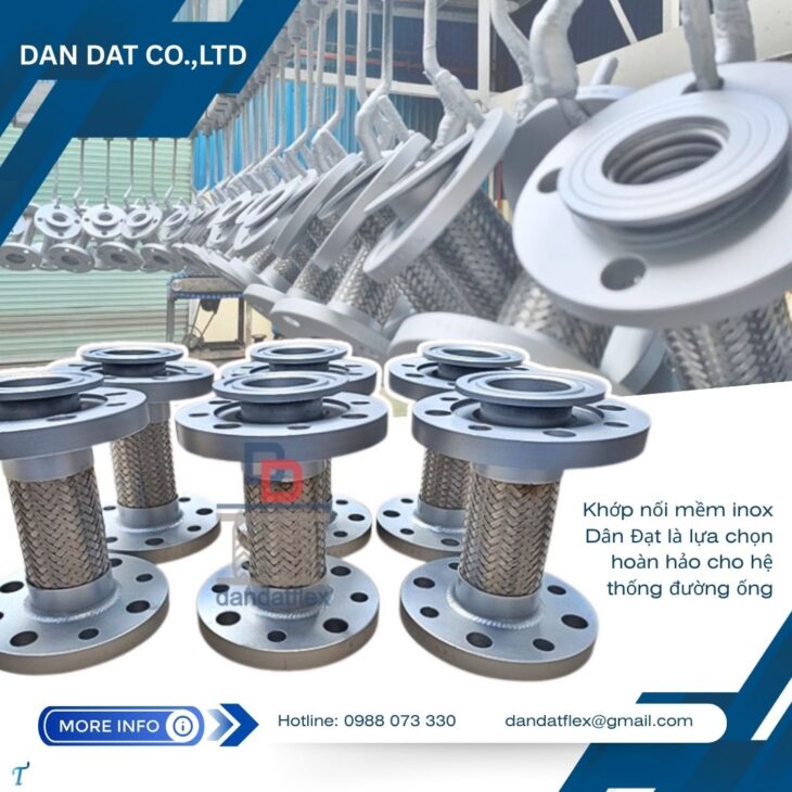 Khớp nối mềm máy bơm, khớp chống rung inox cho trạm bơm nước, khớp nối mềm chống rung inox nối bích