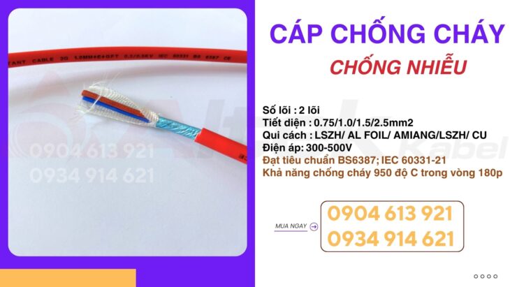 Cáp báo cháy chống cháy chống nhiễu 2×0.75/2×1.0/2×1.5mm2 Altek Kabel