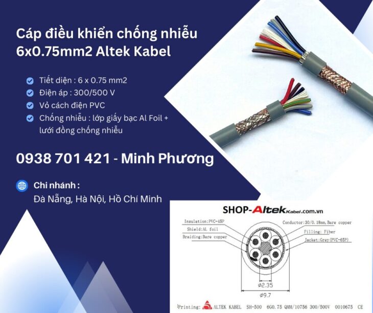 Dây cáp điện chống nhiễu Altek Kabel 6×0.75mm2 Hải Phòng, Ninh Thuận, Nha Trang