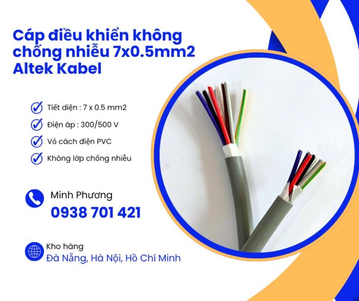 Dây cáp điều khiển không lưới chống nhiễu 7×0.5mm2 phân phối Huế, Đà Nẵng, Hà Tĩnh