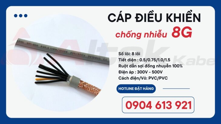 Cáp điều khiển chống nhiễu 8 lõi 8×0.5/8×0.75/8×1.0/8×1.5 Altek Kabel