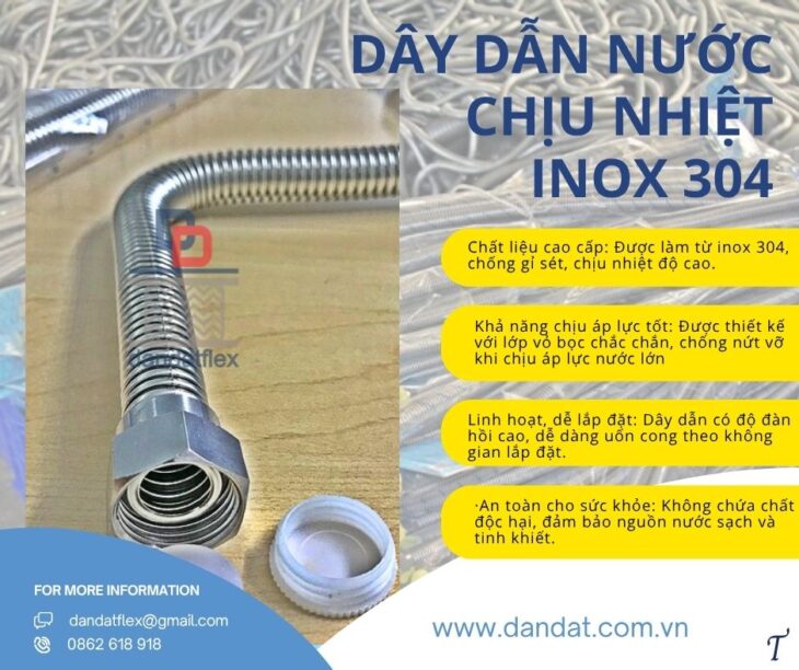 Dây dẫn nước bình nước nóng, dây dẫn nước mềm inox, dây dẫn nước bằng inox, dây dẫn nước chịu nhiệt